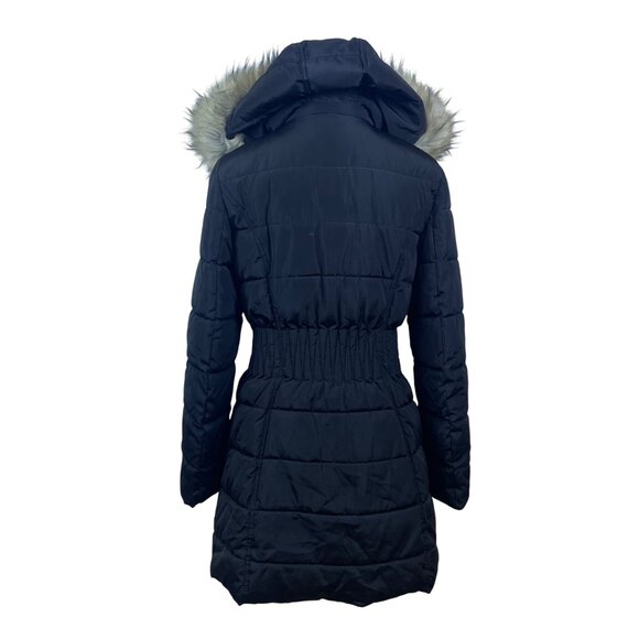 Laundry Womens Black Faux Fur Hooded Quilted Puffer Coat Size Small Winter - Picture 3 of 10